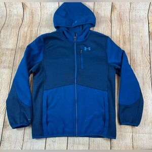 Under Armour Storm Coldgear Full Zip Fleece Hooded Blue Jacket Boys Size Large
